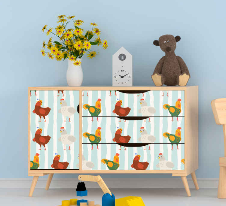 Stripe pattern with roosters decals for furniture TenStickers