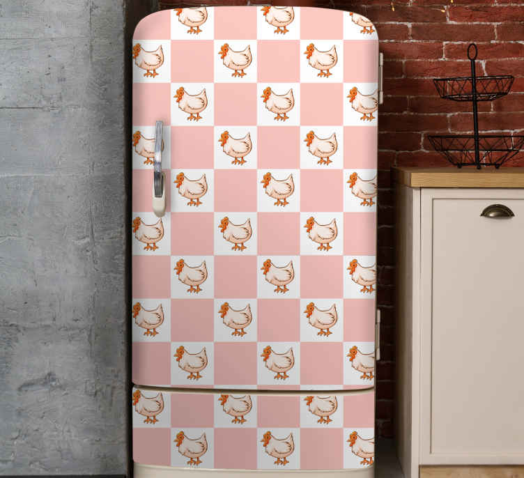 White and pink squares roosters fridge sticker - TenStickers