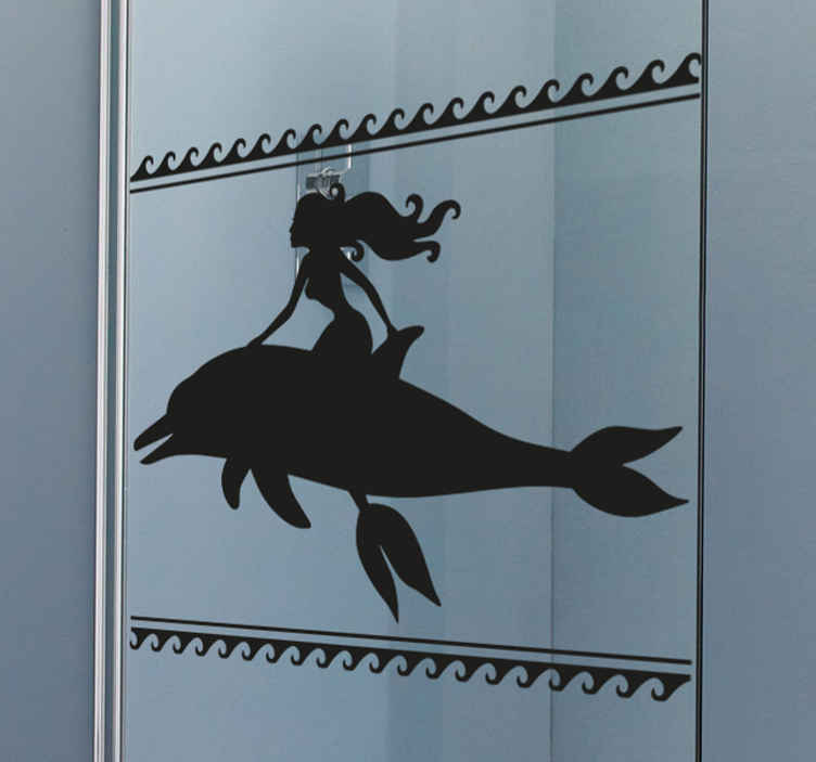 Sticker paroi de douche sirène chevauchant un dauphin - TenStickers