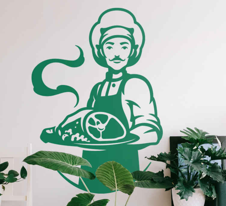 Chef holding a platter restaurant sticker TenStickers