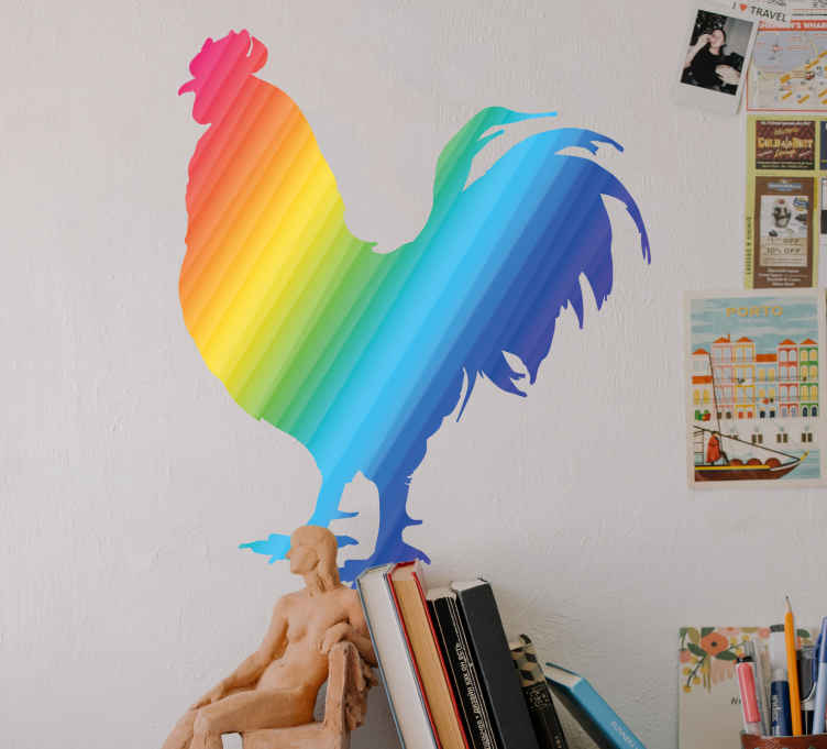 Muursticker boerderijdieren kleurige haan contour - TenStickers