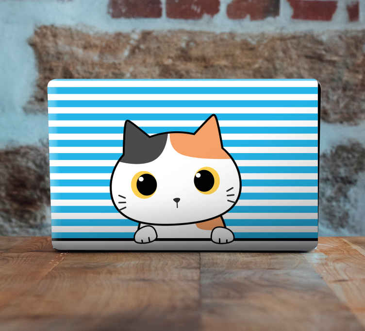 Autocolante decorativo para PC Cabeça de gato em fundo rosa - TenStickers