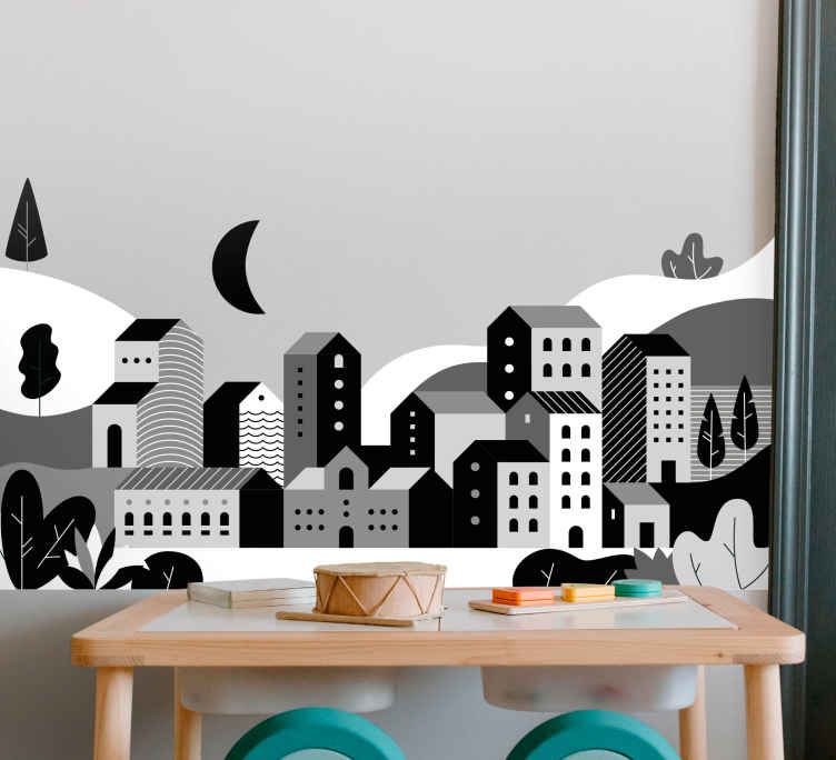 Sticker monde vue de ville monochrome - TenStickers