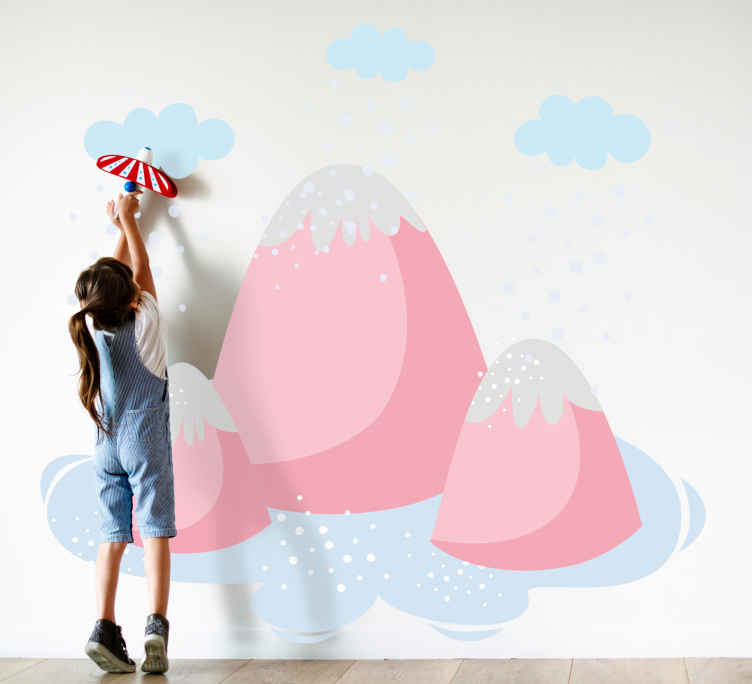 Pink mountains with rain drops vinyl decal - TenStickers