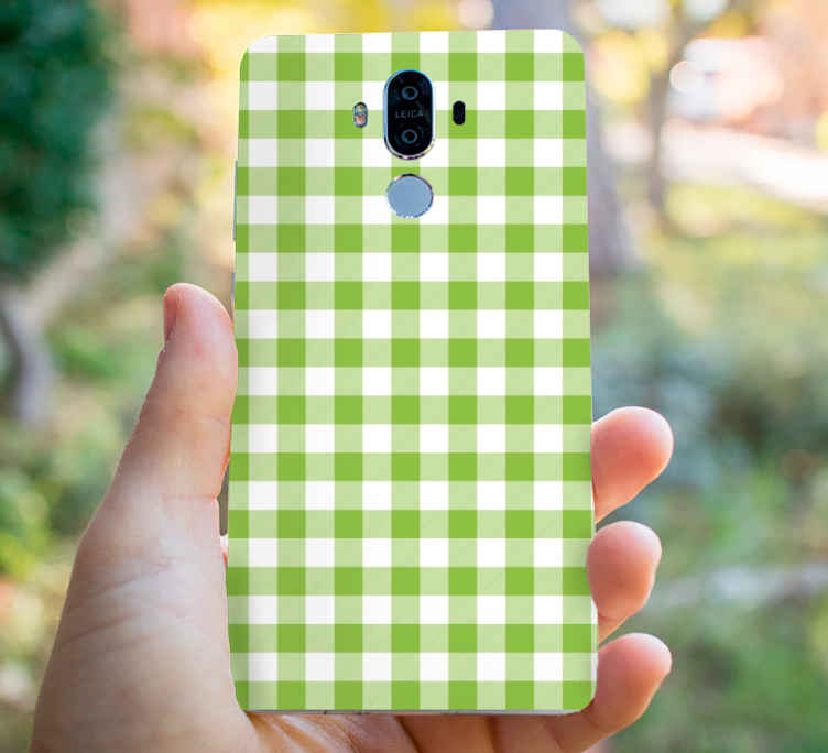 Green checked plaid design huawei sticker - TenStickers