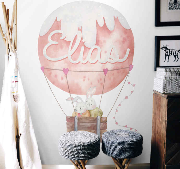 Cute little bunnies on a balloon  sticker - TenStickers
