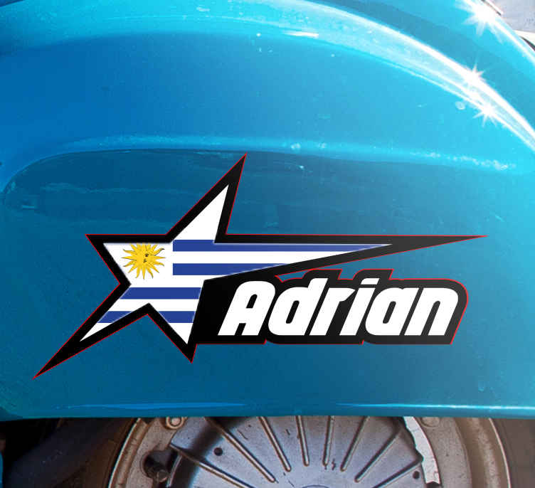 Pegatina para moto Bandera de uruguay en estrella y nombre person - TenVinilo