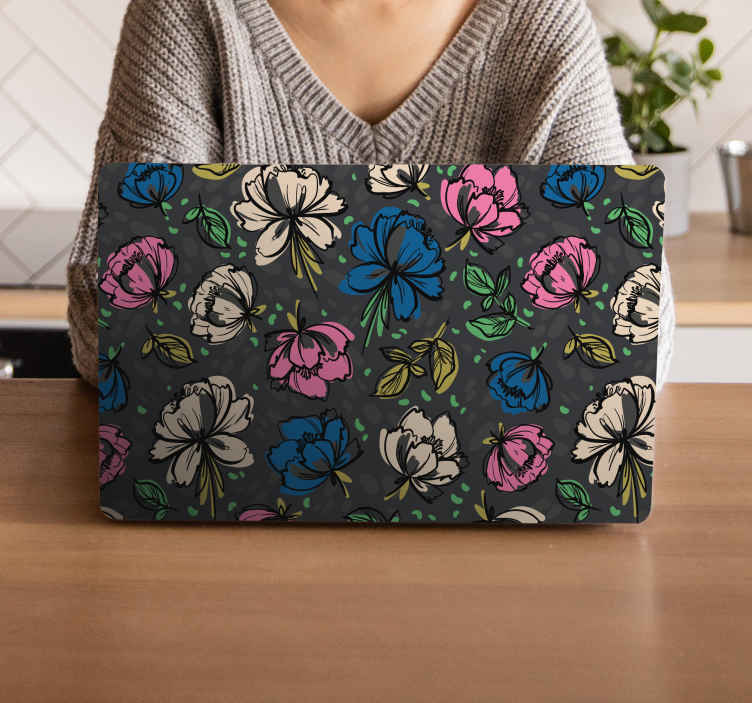 Sticker ordinateur portable design floral - TenStickers