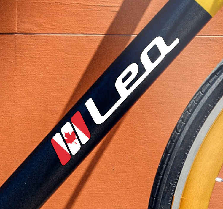 Canada flag in rectangle and custom name bike decal - TenStickers