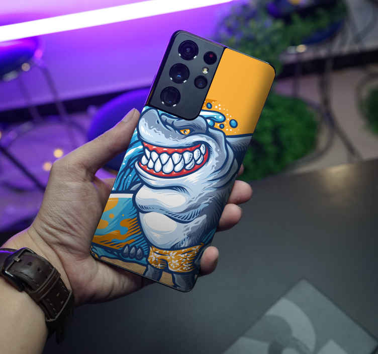 Adesivo Samsung Cartone animato squalo tavola da surf