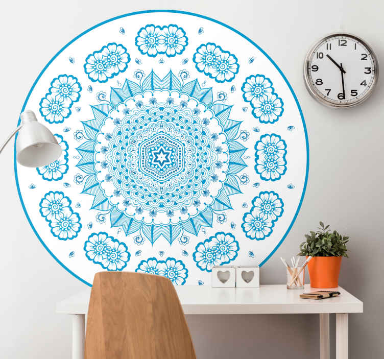Sticker floral mandala botanique bleu - TenStickers