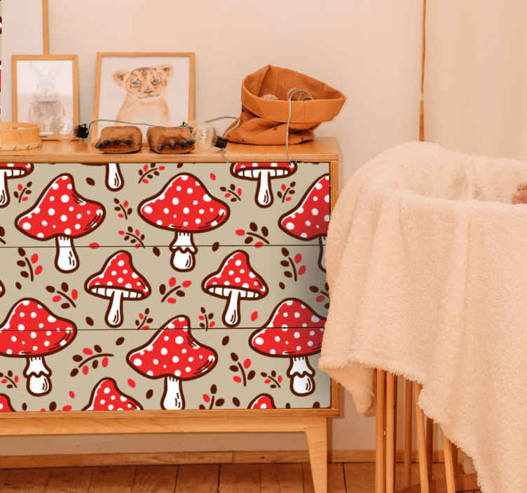 Adhésif meuble champignons rouges sur fond beige - TenStickers