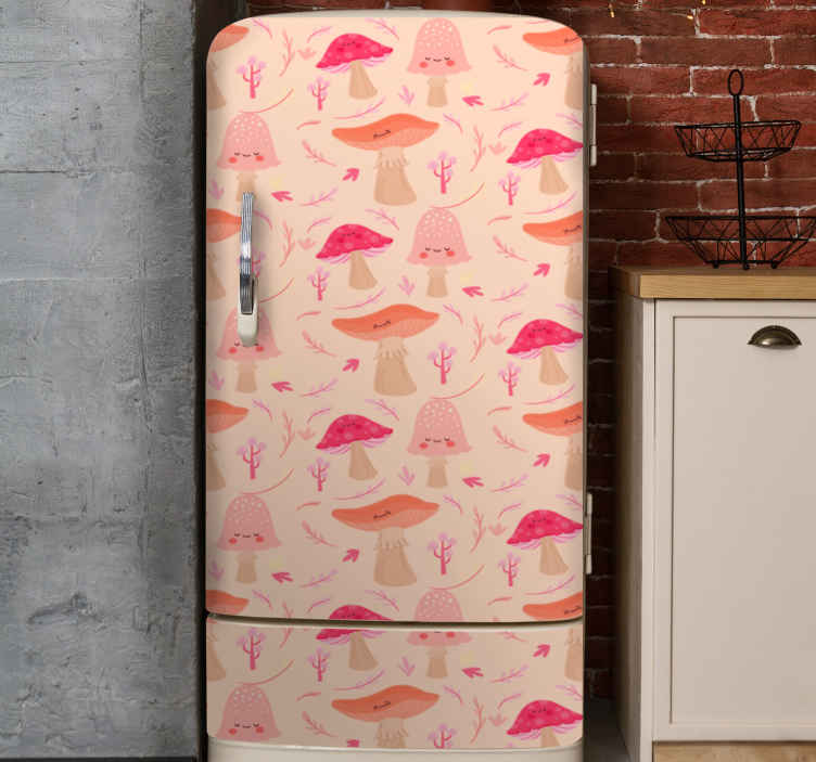Happy classical mushrooms fridge sticker - TenStickers