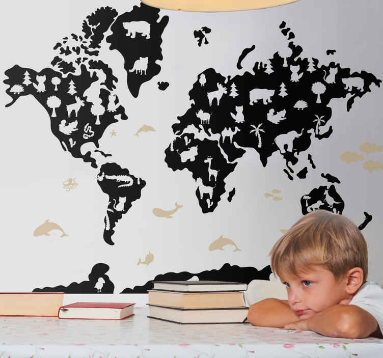 Sticker carte du monde conception de couleur noire - TenStickers