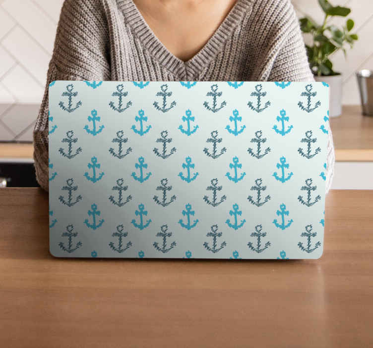 Distorted blue anchors pattern laptop skins - TenStickers