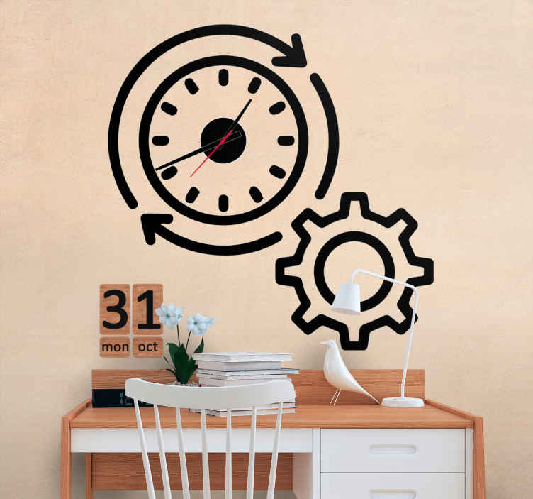 Vinilo reloj diseño de engranajes de giro - TenVinilo