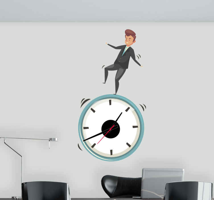 Reloj vinilo pared Hombre de negocios equilibrando a tiempo TenVinilo