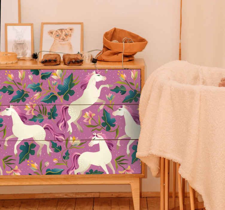 Pink and floral horse design decals for furniture - TenStickers