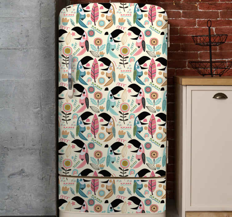 Blue nordic pastel leaves fridge sticker - TenStickers
