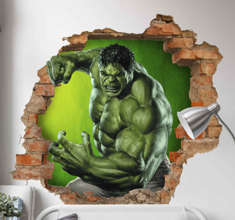 Sticker qui Trompe Oeil 3d hulk à travers le mur