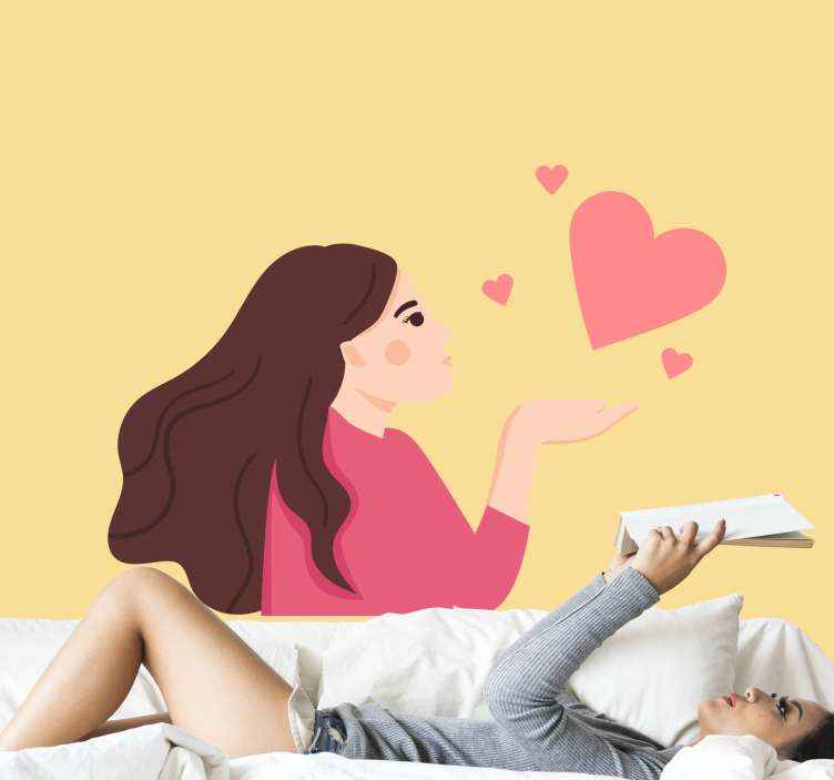Sticker Personne Femme soufflant des coeurs