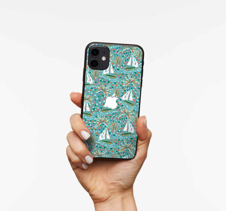 Sticker iphone voiliers et palmiers - TenStickers