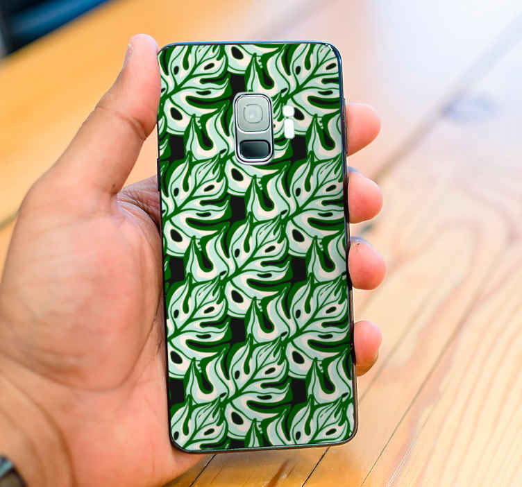 Sticker para Samsung Patrón de flora splashy negro y verde - TenVinilo