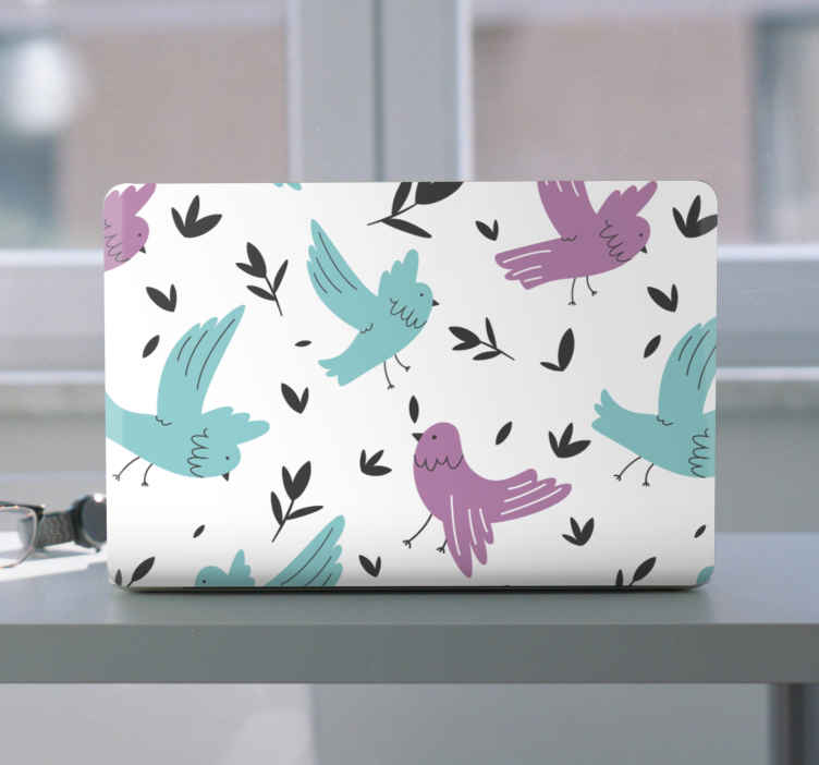 Bird and leaves pattern laptop skin - TenStickers