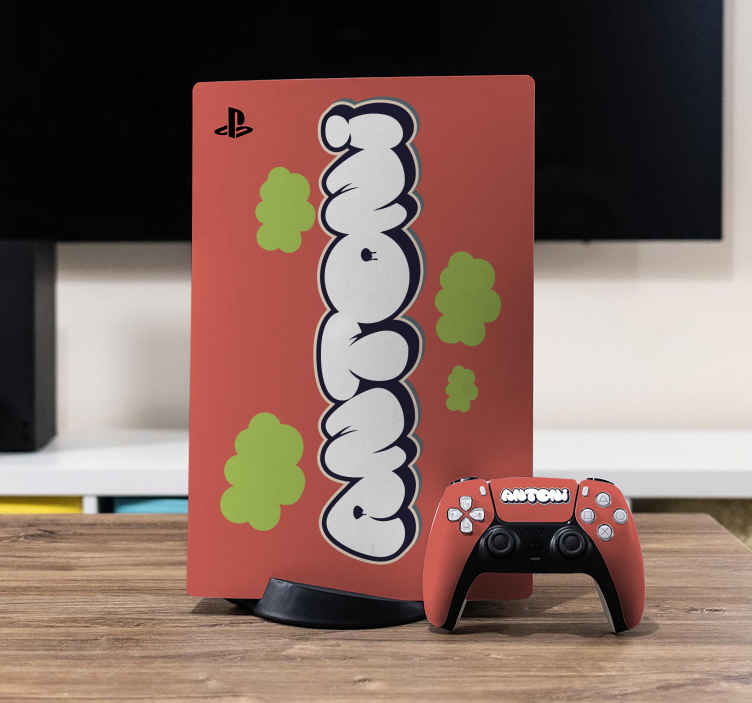 Skin PS5 Graffiti blanco burbujas verdes - TenVinilo