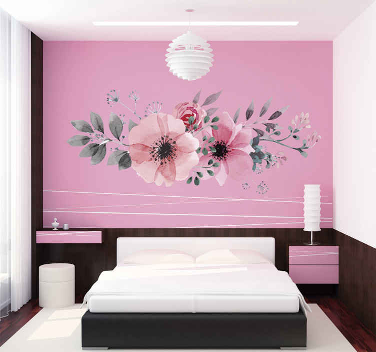 Hojas con fondo rosa vinilos decorativos para pared