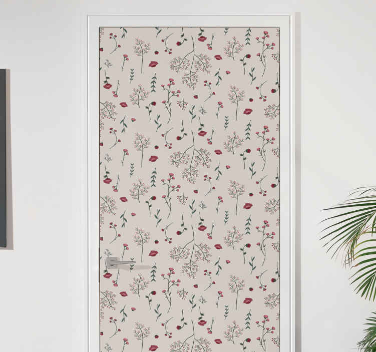 Vinilo para puerta Patrón floral rojo minimalista - TenVinilo