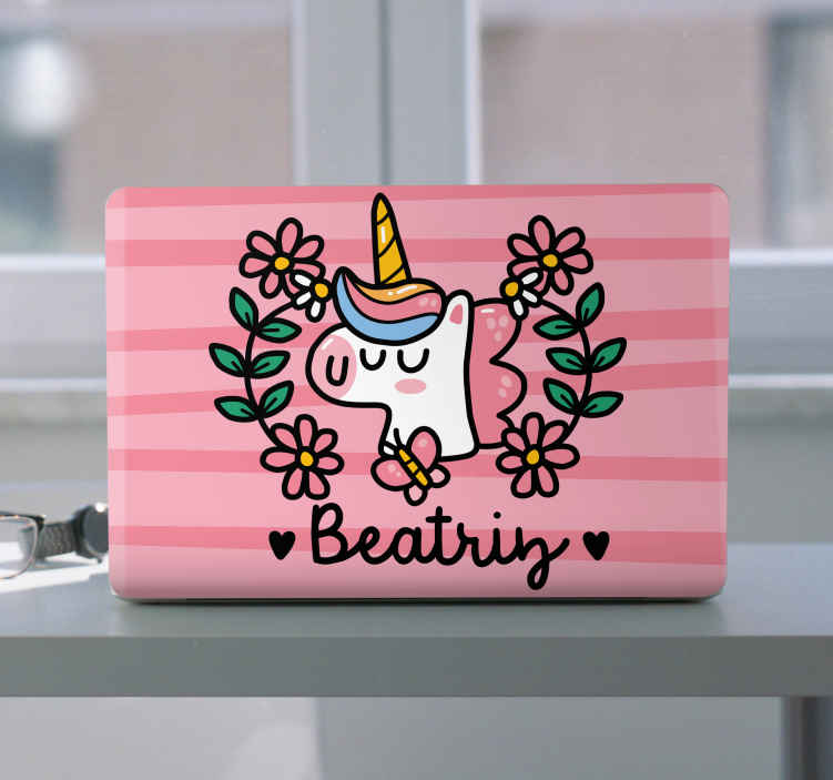 Sticker pour ordinateur design floral licorne - TenStickers