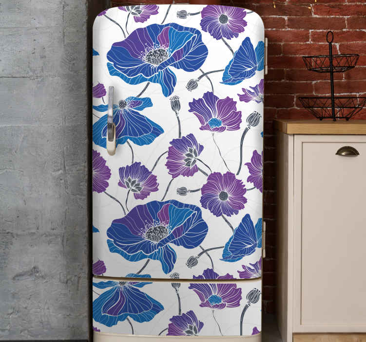 青と紫の庭の花冷蔵庫デカール Tenstickers
