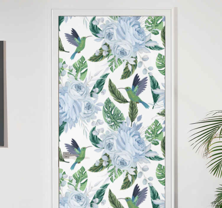 Hummingbirds and Roses door sticker - TenStickers