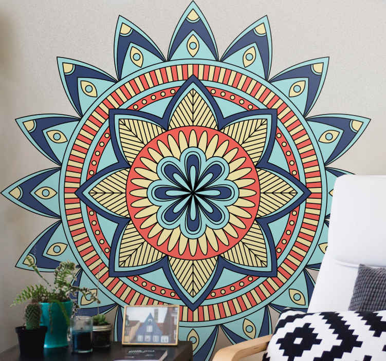 Geometric wall sticker vivid mandala design - TenStickers