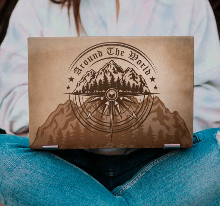 Sticker pour ordinateur boussole de montagne - TenStickers