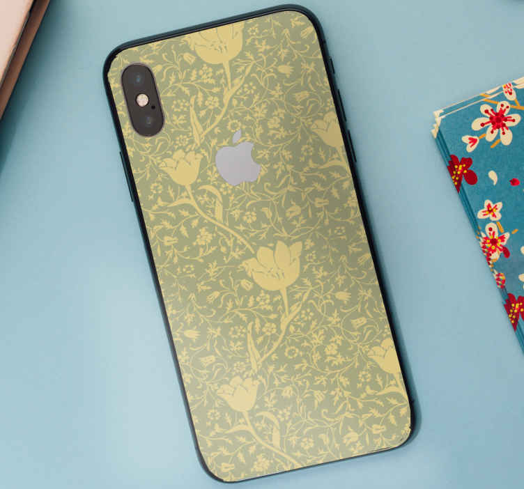 Sticker iPhone Patrón floral sublte dorado y verde - TenVinilo