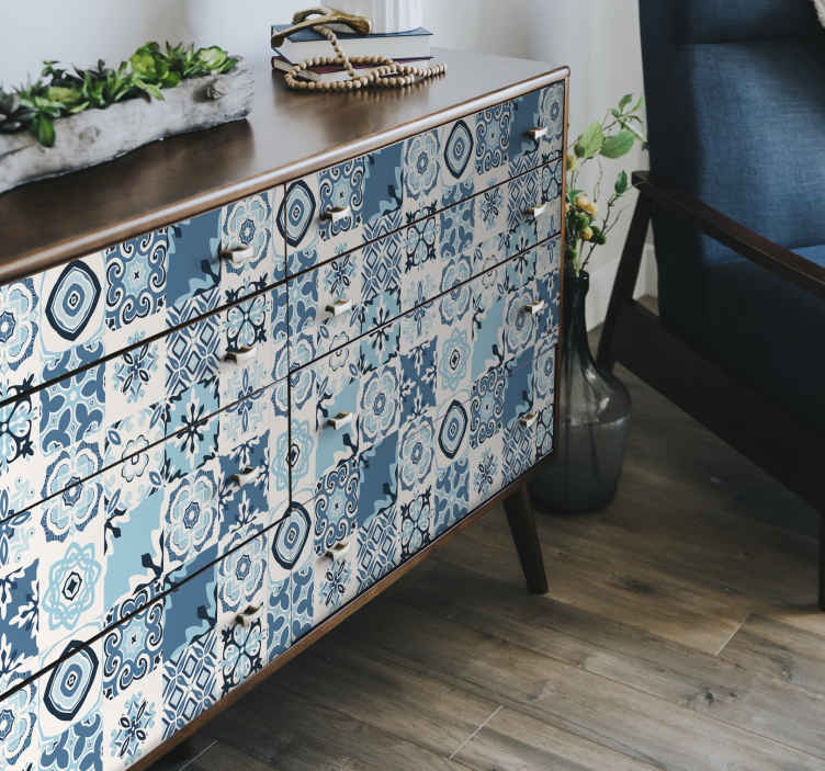 Autocollant meuble tuiles bleues - TenStickers