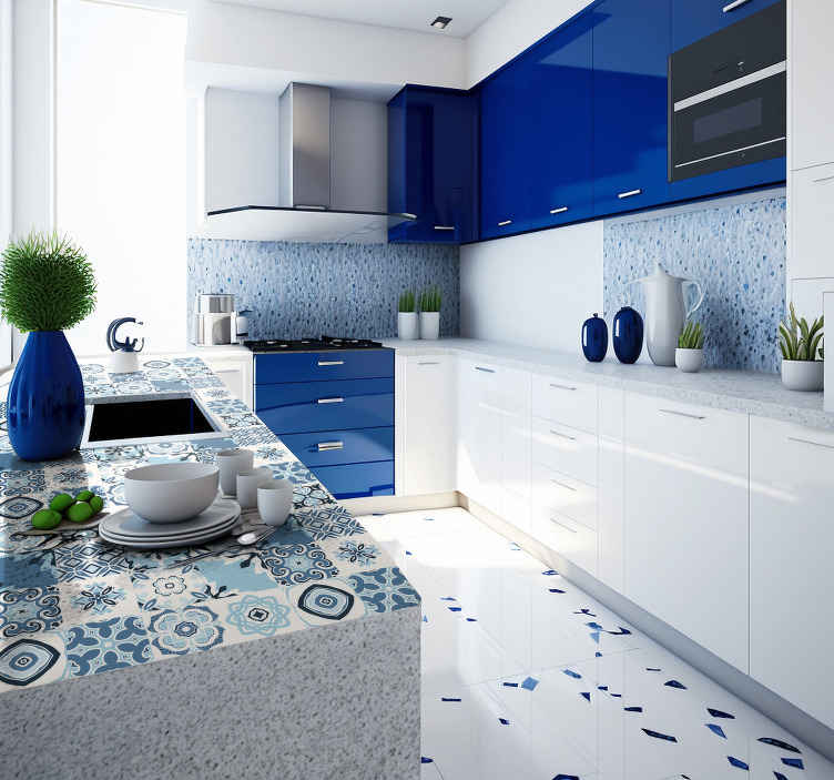 Autocollant meuble tuiles bleues - TenStickers