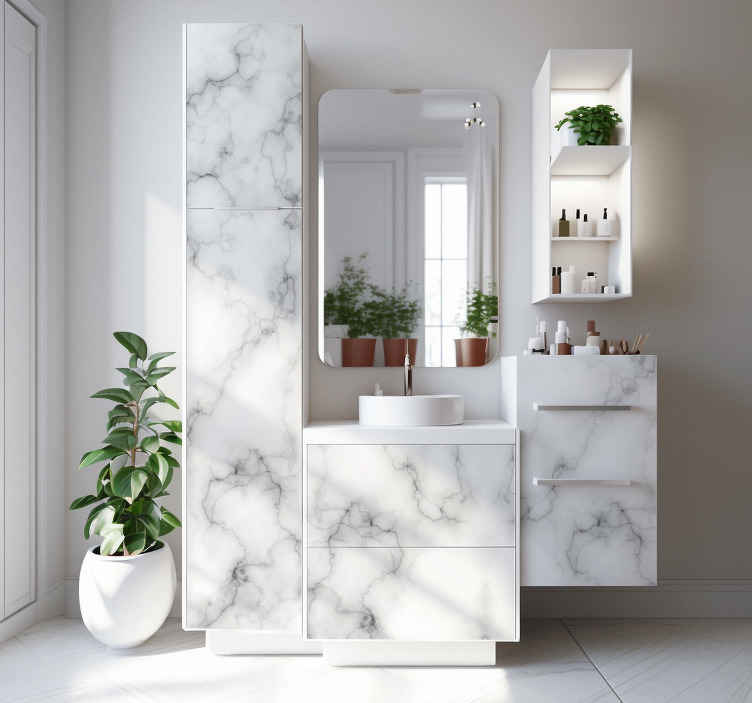 Adhésif meuble marbre blanc - TenStickers