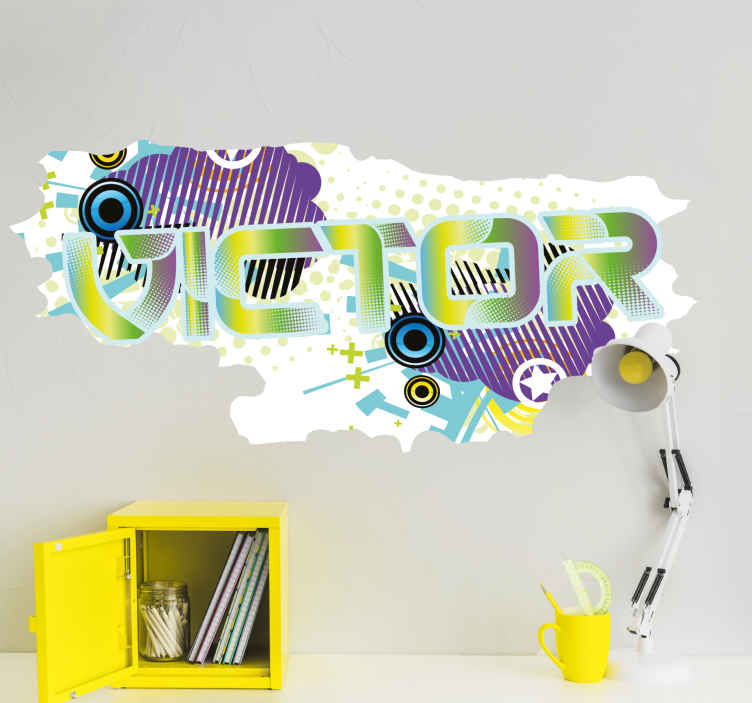 Isim etiketi ile renkli fütüristik grafiti - TenStickers