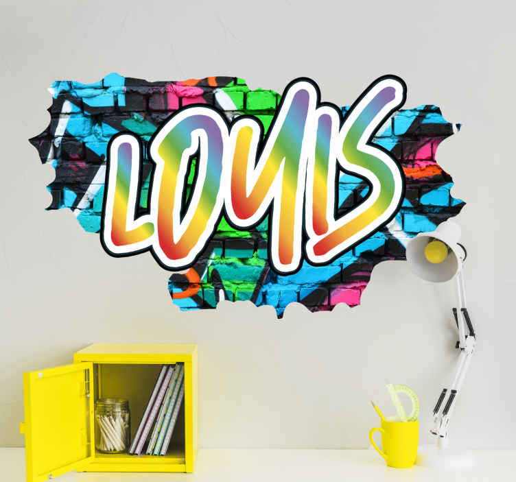 Stickers drukken Gebroken muur met kleurrijke graffitinaam