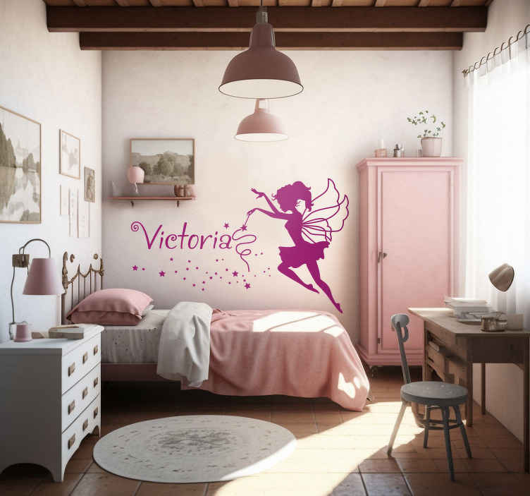 Un très beau sticker avec fée et chat, idéal pour les chambres de petites  filles