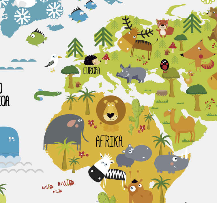 Vinilo mapamundi infantil animales euskera - TenVinilo
