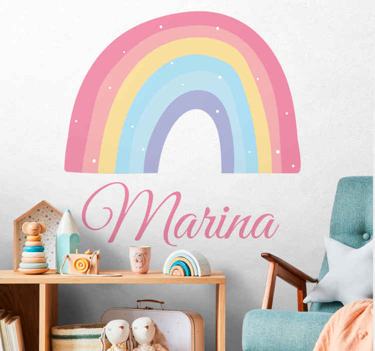 Mural habitación infantil Lindo arcoiris y nubes en colores paste -  TenVinilo