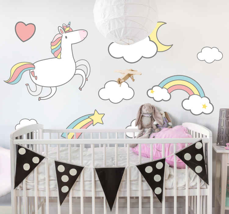 Muursticker babykamer vrolijk eenhoorn motief - TenStickers