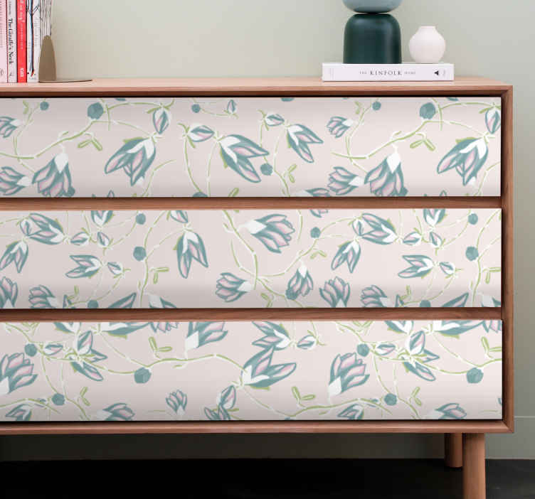 Meubel sticker met bloemenpatroon lade - TenStickers