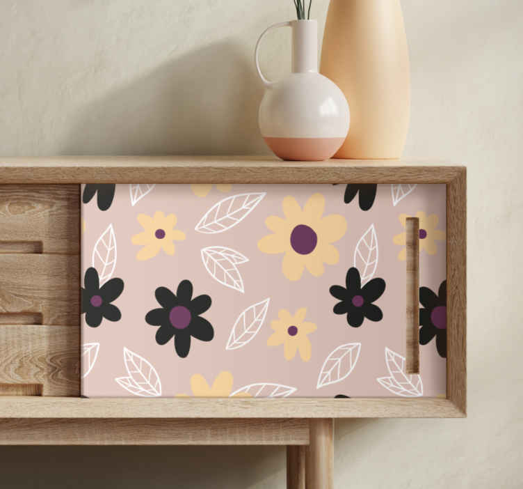 ベージュの背景の家具デカールと花 Tenstickers