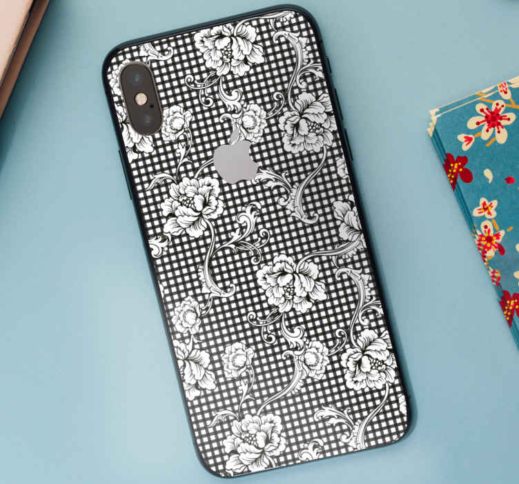 Sticker iPhone Patrón de cuadros vichy vintage en blanco y negro - TenVinilo
