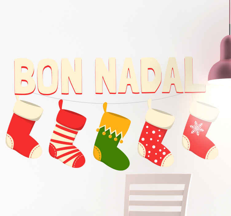 Vinilo navidad escaparate bon nadal con calcetines - TenVinilo